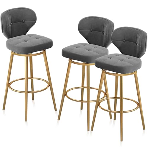 RiouPsithuric 3er-Set graue drehbare Barhocker, 75 cm Höhe, gepolsterte Rückenlehne, Metallbeine, stilvolle Thekenstühle für Küche, Frühstücksbar, Pub, Restaurantbestuhlung RiouPsithuric 3er-Set graue drehbare Barhocker, 75 cm Höhe, gepolsterte Rückenlehne, Metallbeine, stilvolle Thekenstühle für Küche, Frühstücksbar, Pub, Restaurantbestuhlung von RiouPsithuric