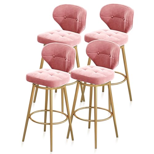 RiouPsithuric 4er-Set Barhocker aus rosa Samt, Drehstühle in Thekenhöhe mit Rückenlehne, goldene Metallbeine für Kücheninsel, Pub & Café – stilvolle Sitzgelegenheiten fürs Esszimmer, 65 cm RiouPsithuric 4er-Set Barhocker aus rosa Samt, Drehstühle in Thekenhöhe mit Rückenlehne, goldene Metallbeine für Kücheninsel, Pub & Café – stilvolle Sitzgelegenheiten fürs Esszimmer, 65 cm von RiouPsithuric
