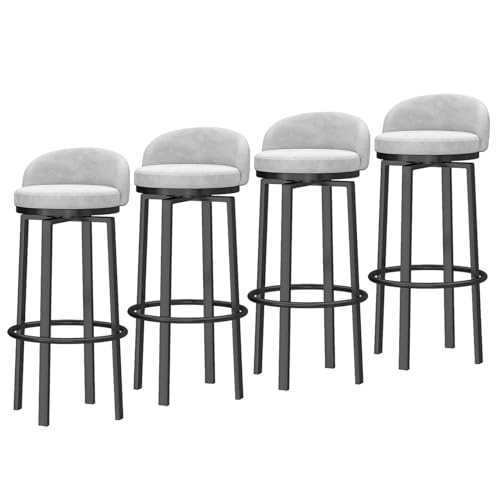 RiouPsithuric 4er-Set drehbare Barhocker, Küchenstühle mit Samtpolsterung, niedriger Rückenlehne und Fußstütze, ideal für die Frühstücksbar auf der Kücheninsel, 65 cm Sitzhöhe, Elegantes weißes RiouPsithuric 4er-Set drehbare Barhocker, Küchenstühle mit Samtpolsterung, niedriger Rückenlehne und Fußstütze, ideal für die Frühstücksbar auf der Kücheninsel, 65 cm Sitzhöhe, Elegantes weißes von RiouPsithuric