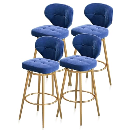 RiouPsithuric 4er-Set drehbare Barhocker aus Samt, 75 cm Thekenhöhe mit Rückenlehne und goldenen Metallbeinen, ideal für Kücheninseln, Pubs, Cafés und Restaurants – stilvolles blaues Design von RiouPsithuric