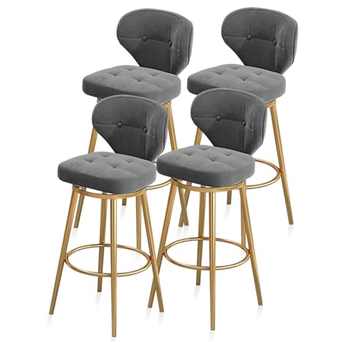 RiouPsithuric 4er-Set drehbare Barhocker aus Samt, Kücheninselstühle in Thekenhöhe mit Rückenlehne, goldene Metallbeine für Pub, Café und Restaurant, Grau, 75 cm RiouPsithuric 4er-Set drehbare Barhocker aus Samt, Kücheninselstühle in Thekenhöhe mit Rückenlehne, goldene Metallbeine für Pub, Café und Restaurant, Grau, 75 cm von RiouPsithuric
