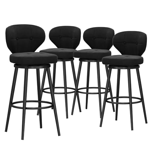 RiouPsithuric 4er-Set drehbare Barhocker aus Samt in Thekenhöhe mit Rückenlehne, schwarz gepolsterter Sitzfläche und Fußstütze aus Metall, ideal für Kücheninseln und Kneipen, 75 cm RiouPsithuric 4er-Set drehbare Barhocker aus Samt in Thekenhöhe mit Rückenlehne, schwarz gepolsterter Sitzfläche und Fußstütze aus Metall, ideal für Kücheninseln und Kneipen, 75 cm von RiouPsithuric