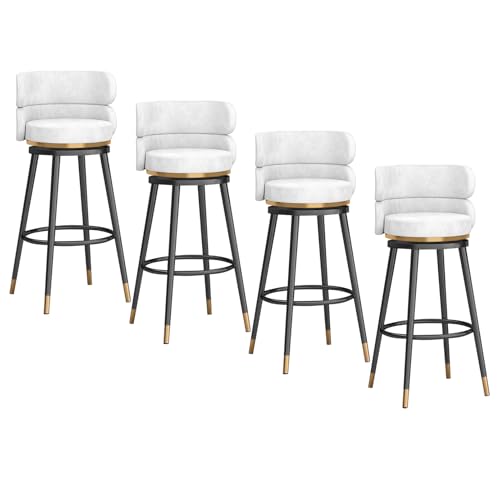 RiouPsithuric 4er-Set drehbare Barhocker in Thekenhöhe mit Rückenlehne, Sitzfläche mit Samtpolsterung, Beinen und Fußstütze aus schwarzem Metall für Kücheninsel, Sitzhöhe 65 cm, modernes weißes RiouPsithuric 4er-Set drehbare Barhocker in Thekenhöhe mit Rückenlehne, Sitzfläche mit Samtpolsterung, Beinen und Fußstütze aus schwarzem Metall für Kücheninsel, Sitzhöhe 65 cm, modernes weißes von RiouPsithuric