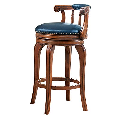 RiouPsithuric Antikblaue Barhocker, 360° drehbare Stühle mit Rückenlehne, gepolsterter runder Ledersitz, Fußstütze aus Holz, Tragkraft 200 kg, ideal für Küche und Esszimmer, 55 cm (21,65 Zoll) von RiouPsithuric