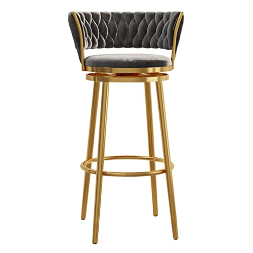 RiouPsithuric Barhocker aus Samt mit hoher Rückenlehne, Fußstütze und goldenen Metallbeinen – stilvolle Drehstühle für Kücheninsel, Esszimmer, Heimdekoration, moderner Komfort und Eleganz von RiouPsithuric