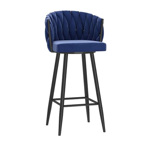 RiouPsithuric Blau gepolsterter drehbarer Barhocker, 75 cm Thekenhöhe, Samt-Barhocker mit Fußstütze, Armlehnenloser Stuhl mit gewebter Rückenlehne für Kücheninsel, stilvolles modernes Design, 1 von RiouPsithuric