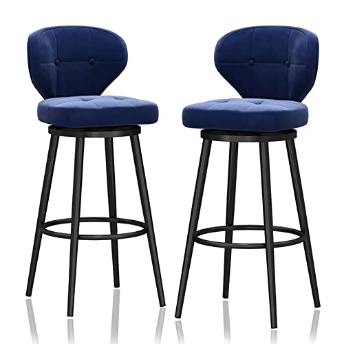 RiouPsithuric Drehbare Barhocker aus Samt, 2er-Set, Stühle in Thekenhöhe mit Rückenlehne für Kücheninsel, 75 cm Sitzhöhe, stilvolles blaues Design, robuste Schwarze Metallbeine von RiouPsithuric