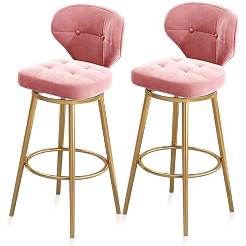 RiouPsithuric Drehbare Barhocker aus Samt, 2er-Set, Thekenhöhe für die Küche mit Rückenlehne, goldene Metallbeine, Pink, für Kücheninsel, Pub, Café, Restaurant – 75 cm RiouPsithuric Drehbare Barhocker aus Samt, 2er-Set, Thekenhöhe für die Küche mit Rückenlehne, goldene Metallbeine, Pink, für Kücheninsel, Pub, Café, Restaurant – 75 cm von RiouPsithuric
