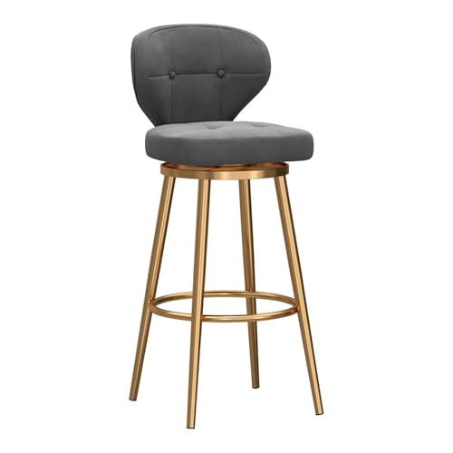 RiouPsithuric Drehbare Barhocker aus Samt mit Rückenlehne, 1 Küchenstuhl in Thekenhöhe, Goldener Metallrahmen, 65 cm Sitzhöhe, Elegante graue Polsterung für das Esszimmer auf der Insel von RiouPsithuric