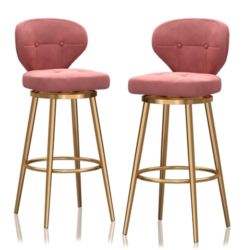 RiouPsithuric Drehbare Barhocker in Thekenhöhe – Gepolsterte Stühle mit Rückenlehne und Fußstütze aus Metall, stilvoll für Kücheninsel und Pub, 65 cm Sitzhöhe, schickes rosa Design von RiouPsithuric