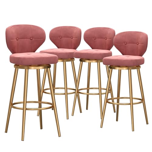 RiouPsithuric Drehbare Barhocker in Thekenhöhe – Gepolsterte Stühle mit Rückenlehne und Fußstütze aus Metall für Kücheninsel, Pub, Esszimmer, Sitzhöhe 65 cm, stilvolles rosa Design von RiouPsithuric