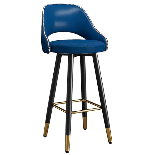 RiouPsithuric Drehbare Barhocker in Thekenhöhe – Hochstühle aus PU-Leder mit gebogener Rückenlehne und Fußstütze aus Metall für Kücheninsel und Frühstücksbistro, 74,9 cm (blau) von RiouPsithuric