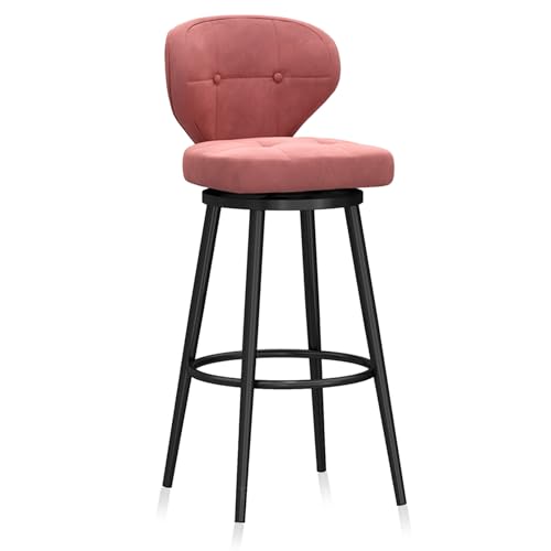 RiouPsithuric Drehbarer Barhocker aus Samt, 65 cm Thekenhöhe, Sitzfläche mit Rückenlehne, stilvolle rosa Kücheninsel, Schwarze Metallbeine für Pub, Café, Restaurant, modernes Design von RiouPsithuric