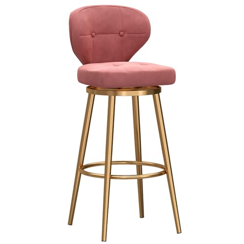 RiouPsithuric Drehbarer Barhocker aus Samt in Thekenhöhe mit Rückenlehne, moderner rosa gepolsterter Barhocker, goldene Metallbeine, perfekt für Kücheninseln, 75 cm hoch, 1er-Set RiouPsithuric Drehbarer Barhocker aus Samt in Thekenhöhe mit Rückenlehne, moderner rosa gepolsterter Barhocker, goldene Metallbeine, perfekt für Kücheninseln, 75 cm hoch, 1er-Set von RiouPsithuric