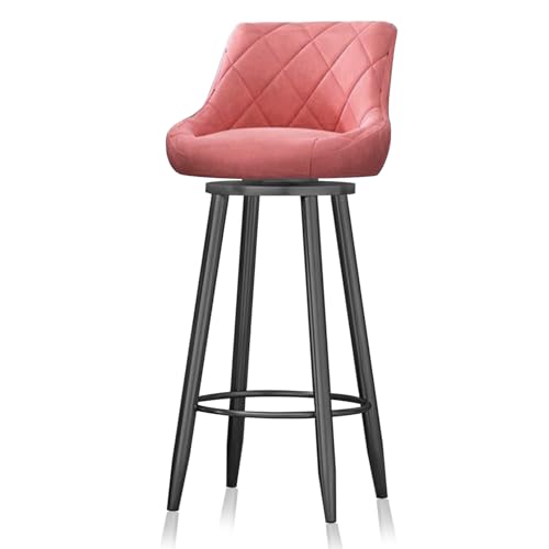 RiouPsithuric Drehbarer Barhocker aus Samt mit Rückenlehne, Stuhl in Thekenhöhe für Kücheninseln, rosa Design ohne Armlehnen, schwarzer Rahmen, ideal für Pub, Esszimmer und Wohnzimmer – 1er-Set von RiouPsithuric