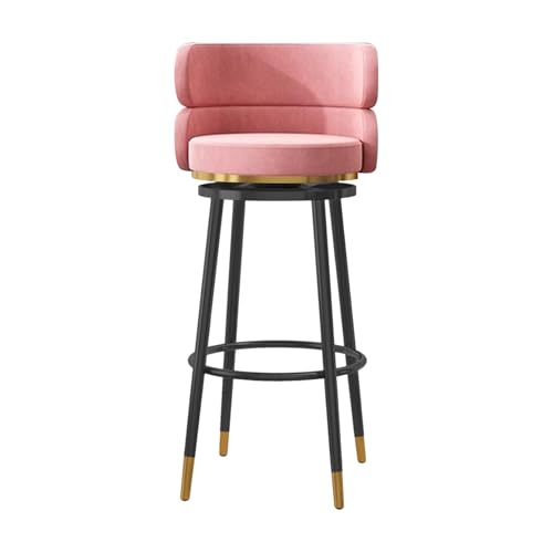 RiouPsithuric Drehbarer Barhocker aus Samt mit hoher Rückenlehne – 1 Küchenhocker in Thekenhöhe, 65 cm Sitzhöhe, stilvoller rosa Barhocker für Kücheninsel und Esszimmer, bequemes modernes Design von RiouPsithuric