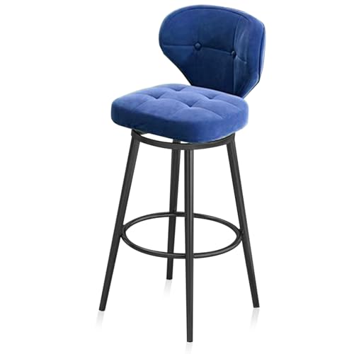 RiouPsithuric Luxuriöser, drehbarer Barhocker aus blauem Samt – Stuhl in Thekenhöhe mit Rückenlehne für Kücheninsel, Balkon, Café, Pub, modernes Design, 65 cm hoher Esszimmersitz, 1er-Set RiouPsithuric Luxuriöser, drehbarer Barhocker aus blauem Samt – Stuhl in Thekenhöhe mit Rückenlehne für Kücheninsel, Balkon, Café, Pub, modernes Design, 65 cm hoher Esszimmersitz, 1er-Set von RiouPsithuric