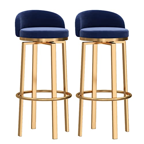 RiouPsithuric Moderne, Blaue, drehbare Barhocker, 2er-Set, 74,9 cm hohe Esszimmerstühle mit goldenen Metallbeinen und -lehne, für Kücheninsel, Hausbar, zeitgenössischer Stil von RiouPsithuric