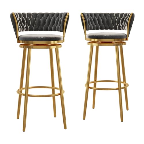 RiouPsithuric Moderne, drehbare Barhocker aus Samt, 2er-Set – Stühle in Thekenhöhe mit Rückenlehne, armlosem Design und Metallbeinen für Kücheninseln, 75 cm Sitzhöhe, stilvolles graues Finish RiouPsithuric Moderne, drehbare Barhocker aus Samt, 2er-Set – Stühle in Thekenhöhe mit Rückenlehne, armlosem Design und Metallbeinen für Kücheninseln, 75 cm Sitzhöhe, stilvolles graues Finish von RiouPsithuric