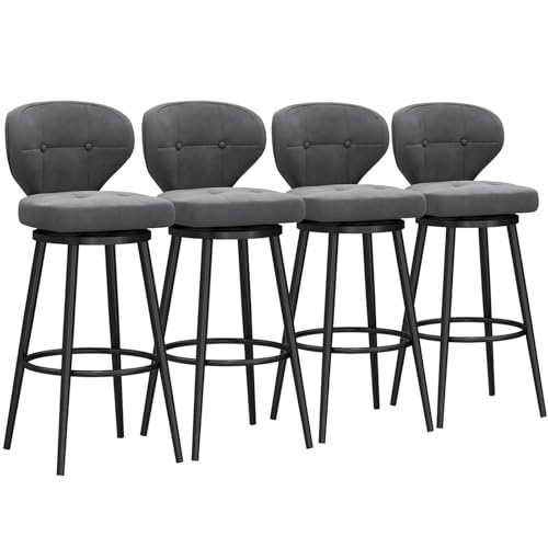 RiouPsithuric Moderne, drehbare Barhocker aus Samt, 4er-Set mit Fußstütze aus Metall, gepolsterte Stühle in Thekenhöhe für Kücheninsel und Pub, stilvolles graues Design, 75 cm hoch RiouPsithuric Moderne, drehbare Barhocker aus Samt, 4er-Set mit Fußstütze aus Metall, gepolsterte Stühle in Thekenhöhe für Kücheninsel und Pub, stilvolles graues Design, 75 cm hoch von RiouPsithuric