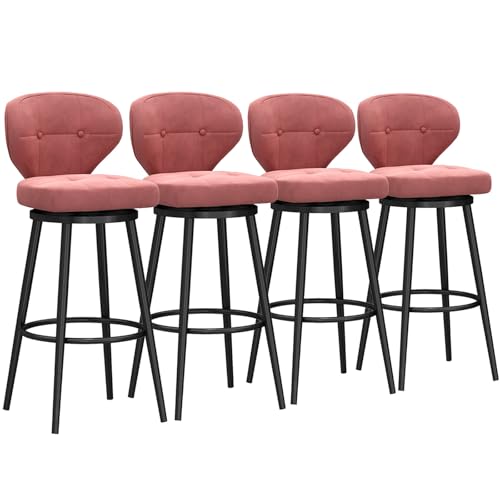 RiouPsithuric Moderne, drehbare Barhocker aus rosa Samt, 4er-Set, gepolsterte Stühle in Thekenhöhe mit Fußstütze aus Metall, stilvolle Sitzgelegenheiten mit Rückenlehne für Kücheninsel und Kneip RiouPsithuric Moderne, drehbare Barhocker aus rosa Samt, 4er-Set, gepolsterte Stühle in Thekenhöhe mit Fußstütze aus Metall, stilvolle Sitzgelegenheiten mit Rückenlehne für Kücheninsel und Kneip von RiouPsithuric
