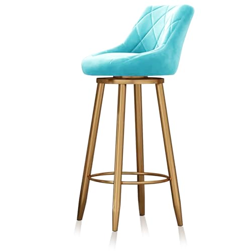 RiouPsithuric Moderne, drehbare Barhocker in Thekenhöhe mit Rückenlehne, stilvolle Küchen- und Esszimmerstühle, 1er-Set, Beine in Blau und Gold, perfekt für die Verwendung in Inselkneipen, 75 cm von RiouPsithuric