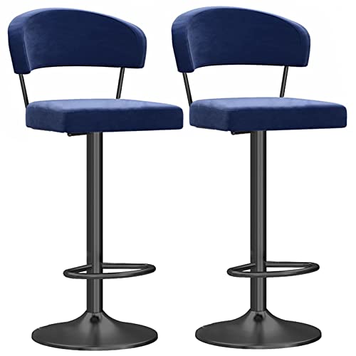 RiouPsithuric Moderne, verstellbare Barhocker mit Drehfunktion, Esszimmerstühle aus Samt in Thekenhöhe mit Rückenlehne, 2er-Set für Kücheninsel, 60 cm (23,6 Zoll) – stilvolles blaues Design von RiouPsithuric