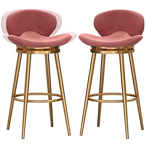 RiouPsithuric Moderne 30-Zoll-Barhocker aus Samt – 2er-Pack, 360° drehbare Stühle in Thekenhöhe, stilvolle Esszimmerstühle für Kücheninsel und Pub, Bequeme Rückenlehne, Rosa von RiouPsithuric