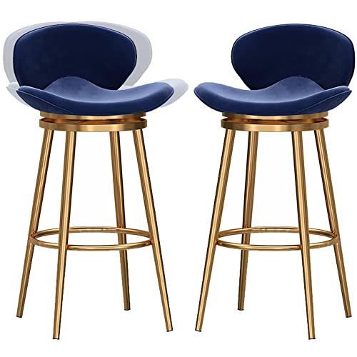 RiouPsithuric Moderne Barhocker aus Samt, 26/30 Zoll, 360° drehbare Esszimmerstühle mit Rückenlehne für Kücheninsel, Pub und Wohnzimmer – 2er-Pack (Blau, 75 cm) von RiouPsithuric