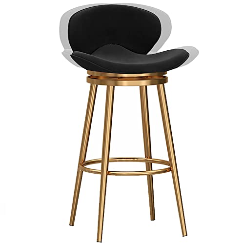 RiouPsithuric Moderne Barhocker aus Samt, 76,2 cm, mit Rückenlehne, 360°-Drehsitz, stilvolle Esszimmerstühle in Thekenhöhe für Kücheninsel, Pub, Wohnzimmer – Schwarz (1 Stück) von RiouPsithuric