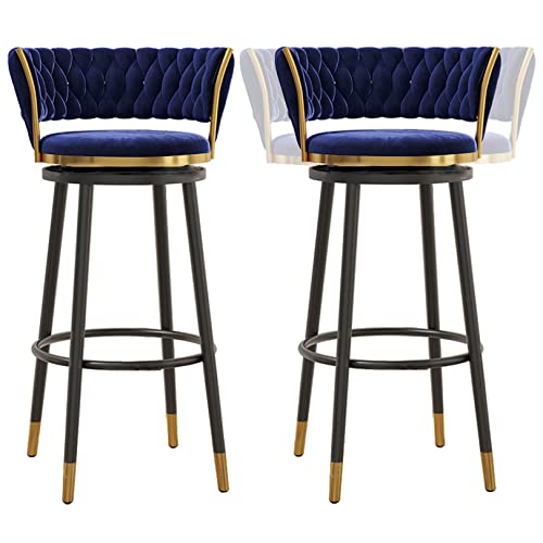 RiouPsithuric Moderne Barhocker aus Samt mit 360°-Drehung, Stühle in Thekenhöhe für Küche/Esszimmer/Zuhause – Stilvolles Blau, 2er-Pack (65 cm) von RiouPsithuric