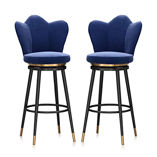 RiouPsithuric Moderne drehbare Barhocker, 2er-Set, Küchenstühle in Thekenhöhe mit Rückenlehne, Metallbeinen und Fußstütze, stilvolle Sitzgelegenheiten für Kücheninsel, Esszimmer, Blau 65 cm, sch von RiouPsithuric