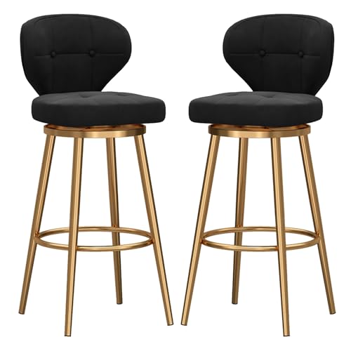RiouPsithuric Moderne drehbare Barhocker, 2er-Set, gepolsterte Stühle in Thekenhöhe mit Rückenlehne, stilvoller Goldener Metallrahmen für Kücheninsel, Esszimmer, Schwarz, 75 cm von RiouPsithuric