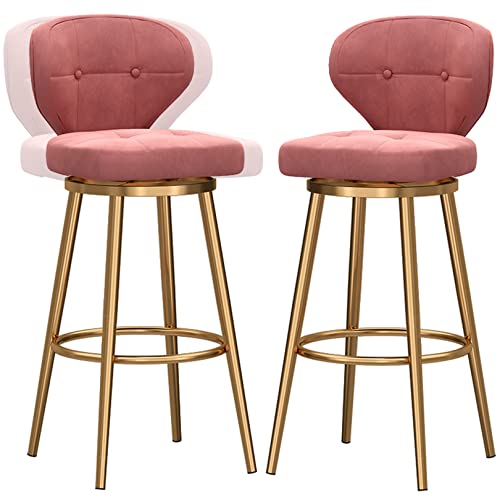 RiouPsithuric Moderne drehbare Barhocker aus Samt – 360° drehbare hohe Stühle in Küchenthekenhöhe mit Rückenlehne, Metallbeinen und Fußstütze, Rosa, 2er-Set (65 cm) von RiouPsithuric