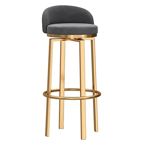 RiouPsithuric Moderne drehbare Barhocker mit goldenen Metallbeinen – 25,6 Zoll Thekenhöhe, Esszimmerstühle mit Rückenlehne für Kücheninsel, Home & Stylish, Grau, 1 Stück von RiouPsithuric