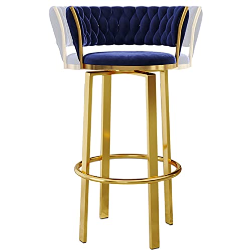 RiouPsithuric Moderner Barhocker aus Samt in Thekenhöhe, 360-Grad-Drehdesign mit Rückenlehne und Fußstütze, gepolsterte Stühle für Küchencafés (Blau, 75 cm) von RiouPsithuric