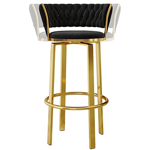 RiouPsithuric Moderner Barhocker aus Samt mit 360°-Drehung und Rückenlehne sowie Fußstütze, gepolsterte Stühle für Küchencafés – stilvolles schwarzes Design (65 cm) von RiouPsithuric