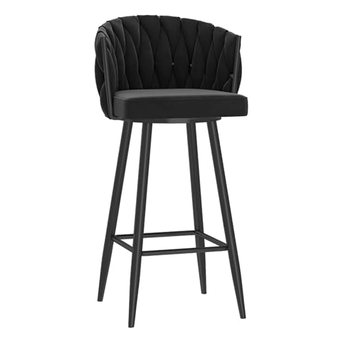 RiouPsithuric Moderner Barhocker in Thekenhöhe mit gewebter Rückenlehne, Drehdesign, Samtpolsterung, 75 cm Sitzhöhe, stilvoller Kücheninselstuhl, Einzelhocker, Schwarz von RiouPsithuric