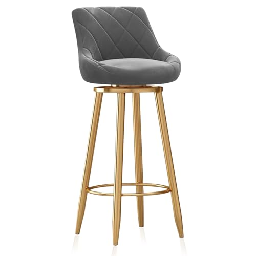 RiouPsithuric Moderner Grauer Barhocker mit Drehfunktion und Rückenlehne, Samtstuhl in Thekenhöhe, stilvolle goldene Fußstütze, Bequeme Sitzinsel, 1er-Set, 65 cm hoch, perfekt für Küche oder Zuh RiouPsithuric Moderner Grauer Barhocker mit Drehfunktion und Rückenlehne, Samtstuhl in Thekenhöhe, stilvolle goldene Fußstütze, Bequeme Sitzinsel, 1er-Set, 65 cm hoch, perfekt für Küche oder Zuh von RiouPsithuric