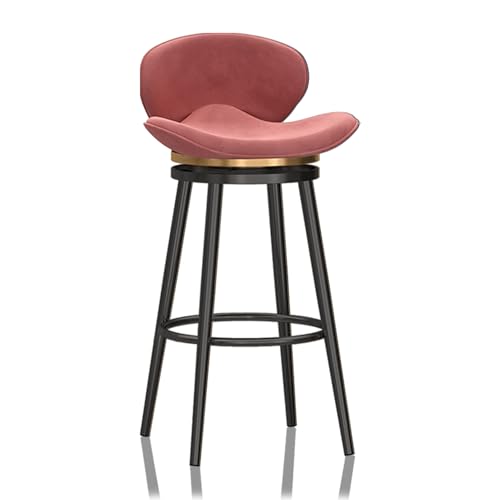 RiouPsithuric Moderner drehbarer Barhocker aus Samt mit Rückenlehne – 1 Kücheninselstuhl, rosa gepolstert, Schwarze Metallbeine und Fußstütze, stilvoller Thekenhocker für das Esszimmer, 65 cm SI von RiouPsithuric