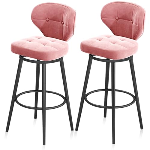 RiouPsithuric Set mit 2 drehbaren Barhockern aus Samt, 65 cm Thekenhöhe mit Rückenlehne, stilvolle rosa Sitzgelegenheit für die Kücheninsel, Schwarze Metallbeine für Café, Pub, Restaurant und de RiouPsithuric Set mit 2 drehbaren Barhockern aus Samt, 65 cm Thekenhöhe mit Rückenlehne, stilvolle rosa Sitzgelegenheit für die Kücheninsel, Schwarze Metallbeine für Café, Pub, Restaurant und de von RiouPsithuric