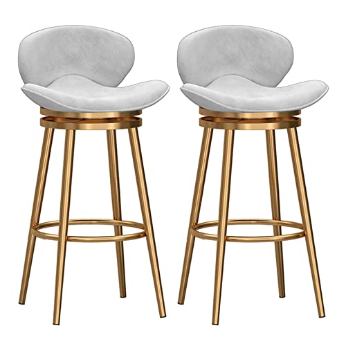 RiouPsithuric Set mit 2 drehbaren Barhockern mit Samtpolsterung und Rückenlehne für die Kücheninsel – 65 cm Sitzhöhe, stilvolle goldene Metallbeine, Elegantes weißes Finish von RiouPsithuric