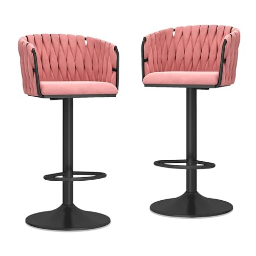RiouPsithuric Set mit 2 verstellbaren, drehbaren Barhockern mit Rückenlehne, Stühle für Kücheninseln mit Samtpolsterung, goldene Metallbeine, stilvolles rosa gewebtes Design, Möbel in Thekenhöhe RiouPsithuric Set mit 2 verstellbaren, drehbaren Barhockern mit Rückenlehne, Stühle für Kücheninseln mit Samtpolsterung, goldene Metallbeine, stilvolles rosa gewebtes Design, Möbel in Thekenhöhe von RiouPsithuric