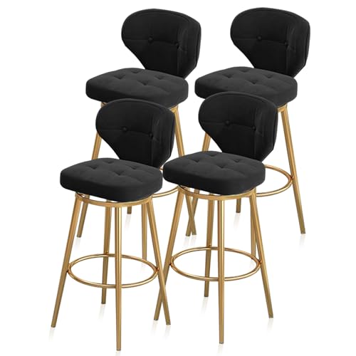 RiouPsithuric Set mit 4 drehbaren Barhockern aus Samt, 75 cm Thekenhöhe, Rückenlehne, goldene Metallbeine, ideal für Kücheninseln, Pubs, Cafés, modernes schwarzes Design RiouPsithuric Set mit 4 drehbaren Barhockern aus Samt, 75 cm Thekenhöhe, Rückenlehne, goldene Metallbeine, ideal für Kücheninseln, Pubs, Cafés, modernes schwarzes Design von RiouPsithuric