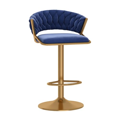 RiouPsithuric Verstellbare, drehbare Barhocker aus Samt, 1 Stück – Moderne Stühle in Thekenhöhe für Kücheninsel und Esszimmer, Design mit gewebter Rückenlehne, 65–80 cm, stilvolle Blaue Polsteru von RiouPsithuric