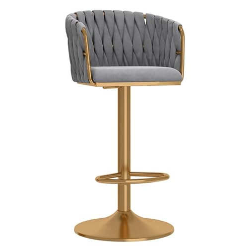 RiouPsithuric Verstellbare, drehbare Barhocker aus grauem Samt mit goldenem Fuß – gepolsterte Stühle in Thekenhöhe für Küche, Hausbar, Pub, Café, Elegantes, modernes Design von RiouPsithuric