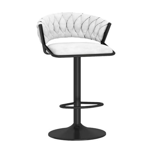 RiouPsithuric Verstellbarer, drehbarer Barhocker aus Samt, moderner Stuhl in Thekenhöhe für Kücheninsel und Esszimmer, 1 Stück gewebtes Rückendesign, 65–80 cm, Elegantes weißes Finish von RiouPsithuric
