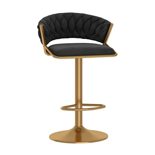 RiouPsithuric Verstellbarer, drehbarer Barhocker aus Samt, moderner Stuhl in Thekenhöhe für Kücheninsel und Esszimmer, Design mit gewebter Rückenlehne, 65–80 cm Höhe, stilvoller schwarzer Barhoc RiouPsithuric Verstellbarer, drehbarer Barhocker aus Samt, moderner Stuhl in Thekenhöhe für Kücheninsel und Esszimmer, Design mit gewebter Rückenlehne, 65–80 cm Höhe, stilvoller schwarzer Barhoc von RiouPsithuric
