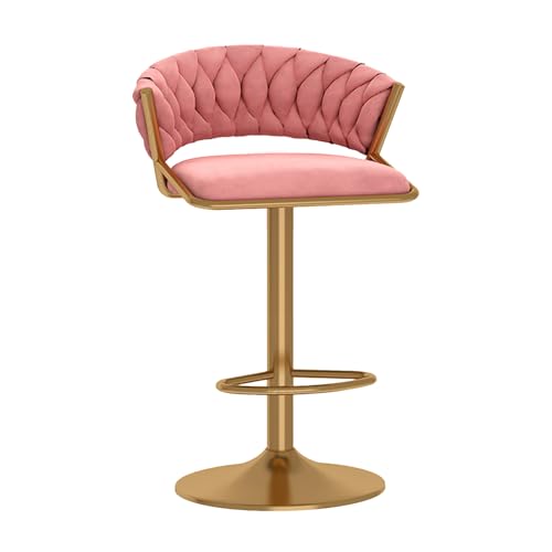 RiouPsithuric Verstellbarer, drehbarer Barhocker aus rosa Samt – moderner Stuhl in Thekenhöhe mit gewebter Rückenlehne für Kücheninsel und Esszimmer, 65–80 cm, 1 Stück von RiouPsithuric