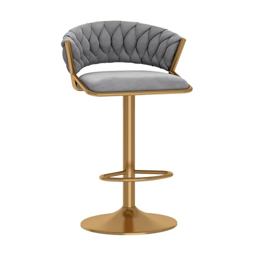 RiouPsithuric Verstellbarer Barhocker aus Samt mit Drehfunktion, moderner Stuhl in Thekenhöhe für Kücheninsel und Esszimmer, Design mit gewebter Rückenlehne, 65–80 cm Höhe, stilvolles Grau, 1 St von RiouPsithuric